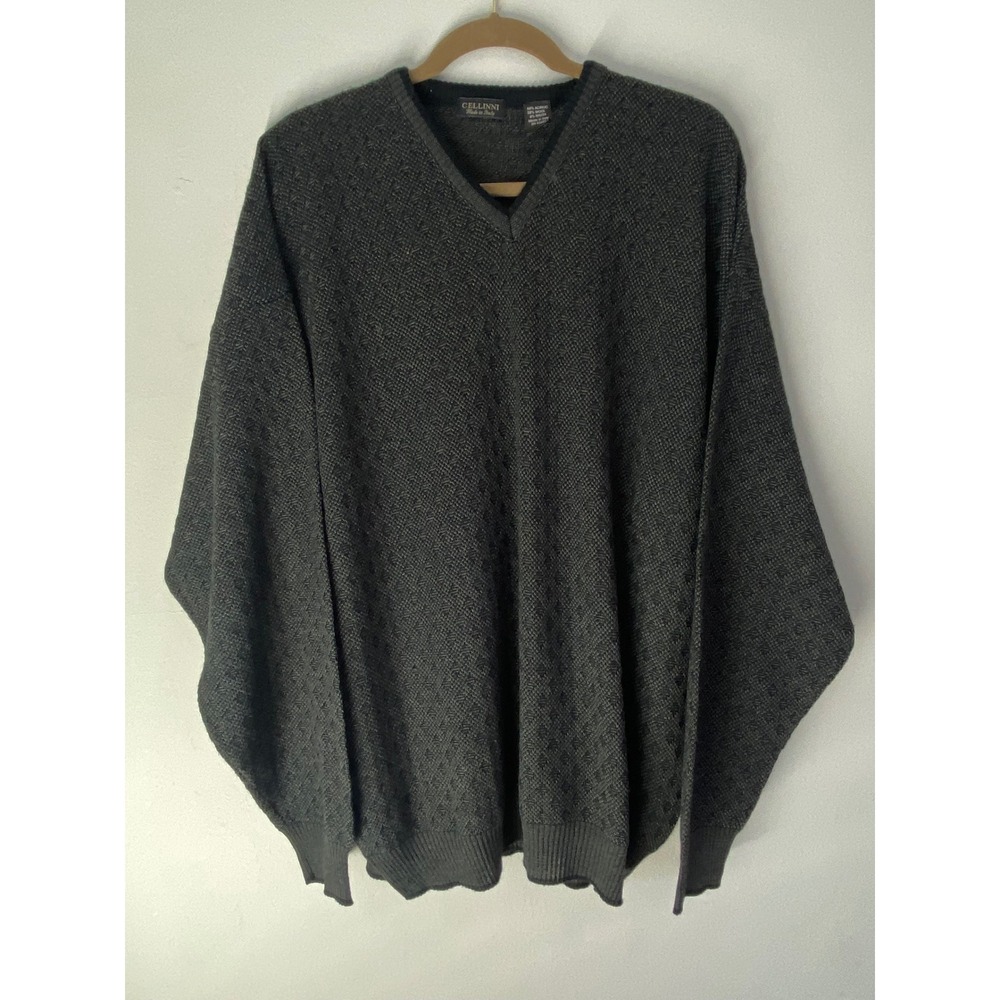 Cellini Made‎ in Italy Men's Gray Wool Blend V-Neck Sweater XL Extra Large
